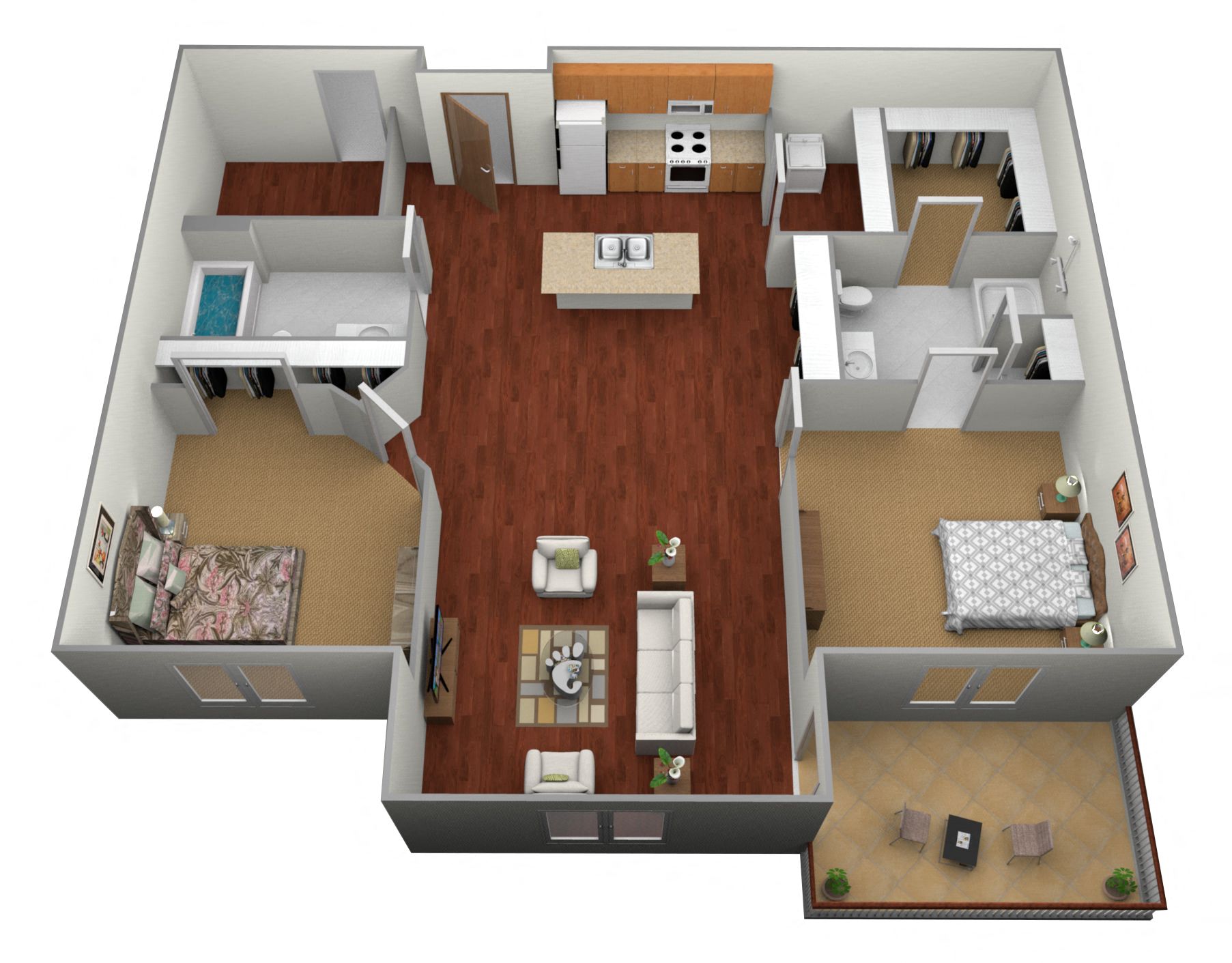 Floor plan for 2 beds, 2 baths, 1080 sqft